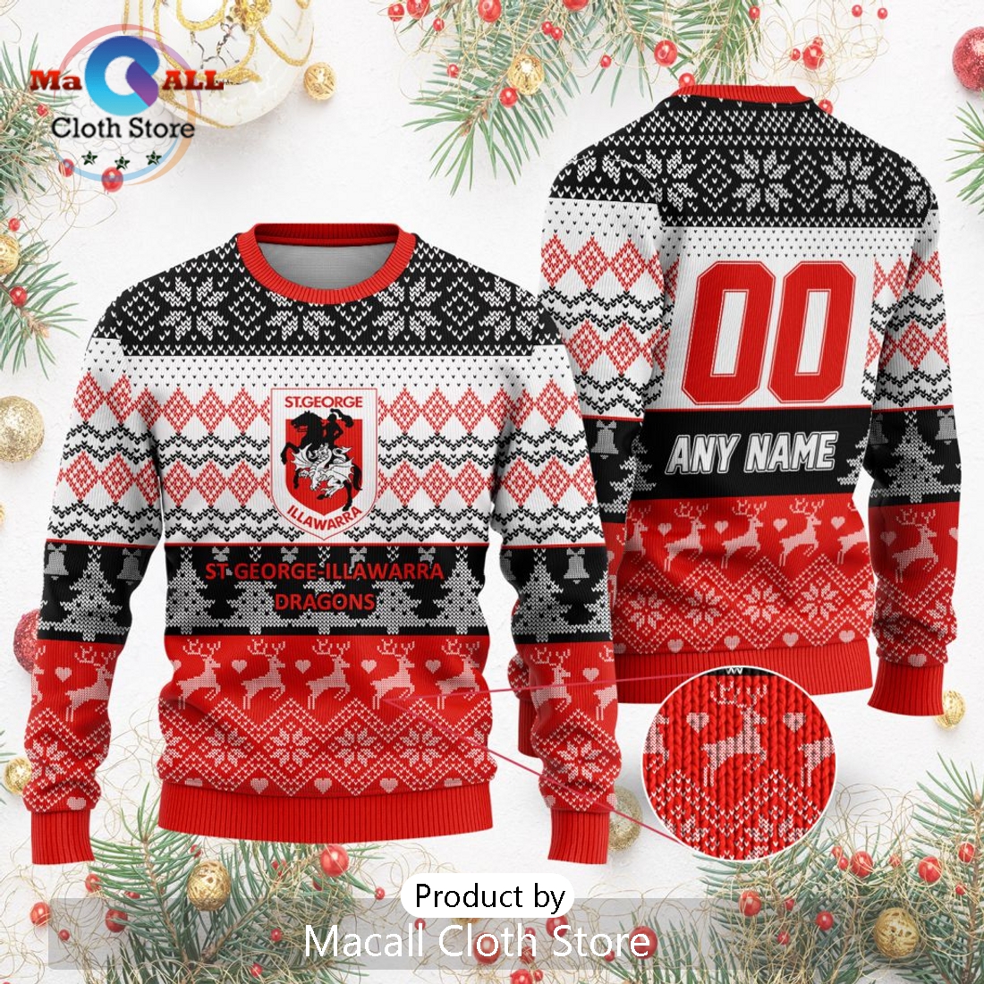 NRL St. George Illawarra Dragons 2024 Ugly Christmas Sweater