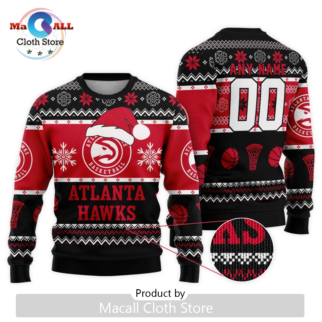 Personalized NBA Atlanta Hawks 2024 Christmas Ugly Sweater