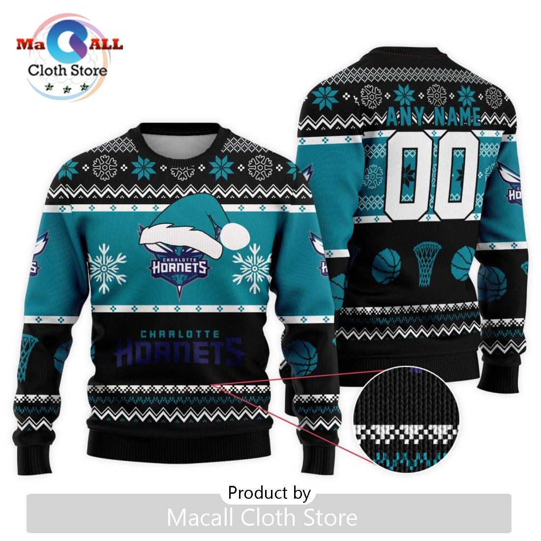Personalized NBA Charlotte Hornets 2024 Christmas Ugly Sweater