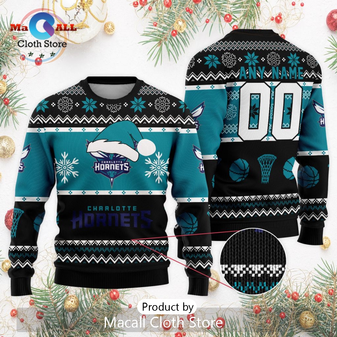 Personalized NBA Charlotte Hornets 2024 Christmas Ugly Sweater