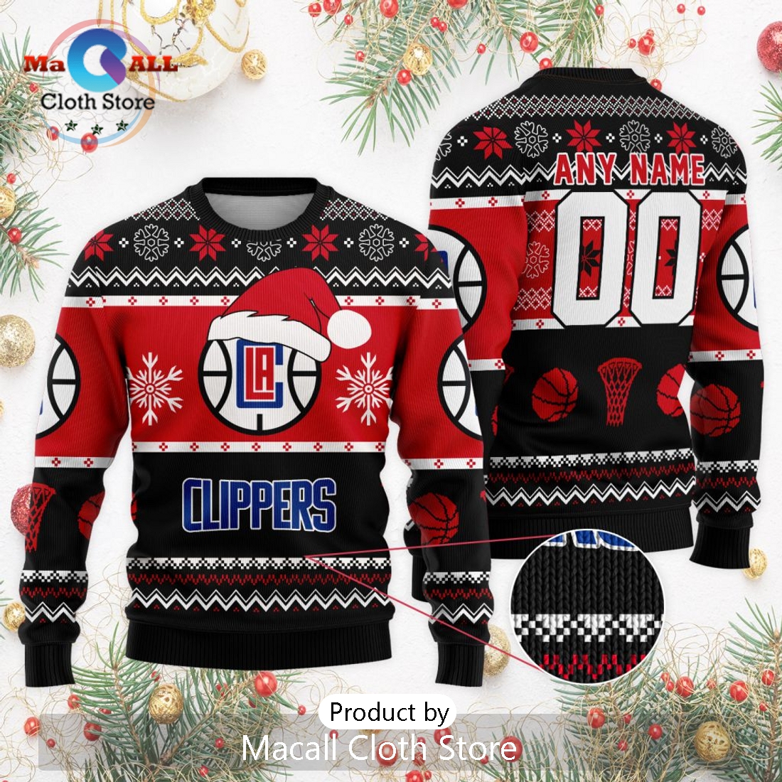Personalized NBA Los Angeles Clippers 2024 Christmas Ugly Sweater