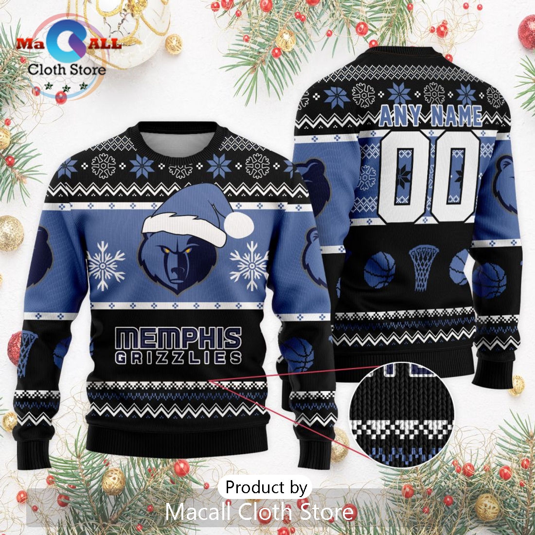 Personalized NBA Memphis Grizzlies 2024 Christmas Ugly Sweater