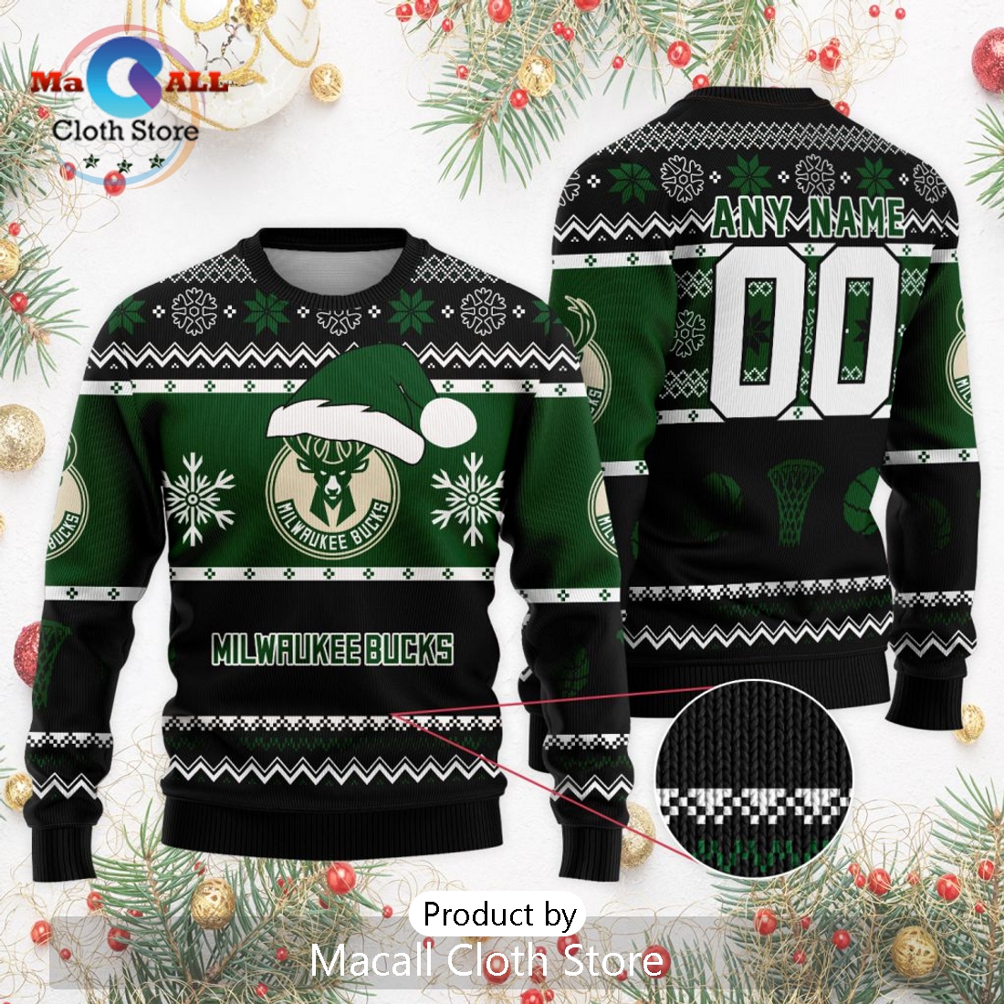 Personalized NBA Milwaukee Bucks 2024 Christmas Ugly Sweater