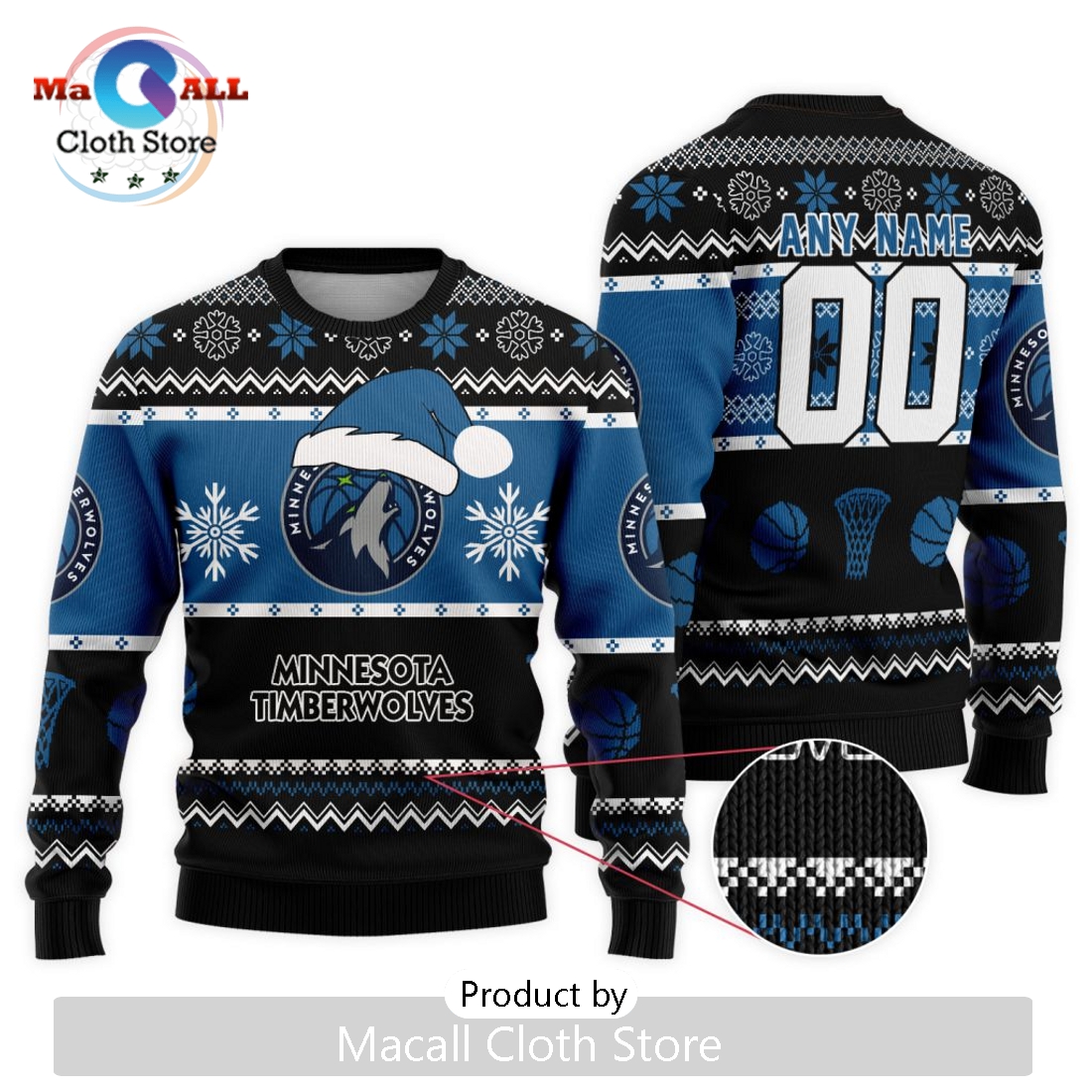 Personalized NBA Minnesota Timberwolves 2024 Christmas Ugly Sweater