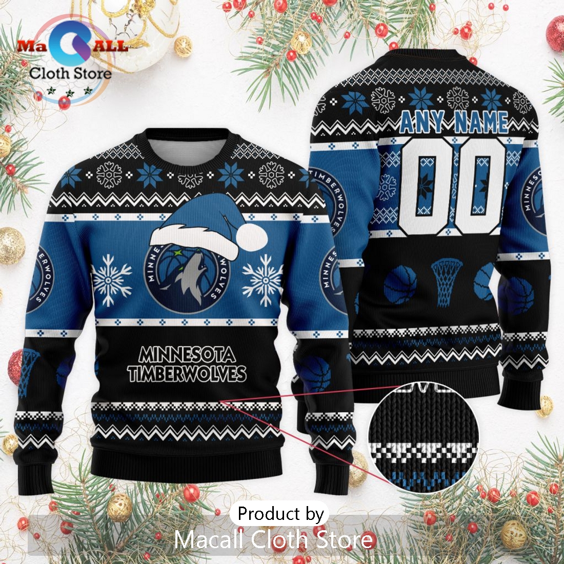 Personalized NBA Minnesota Timberwolves 2024 Christmas Ugly Sweater