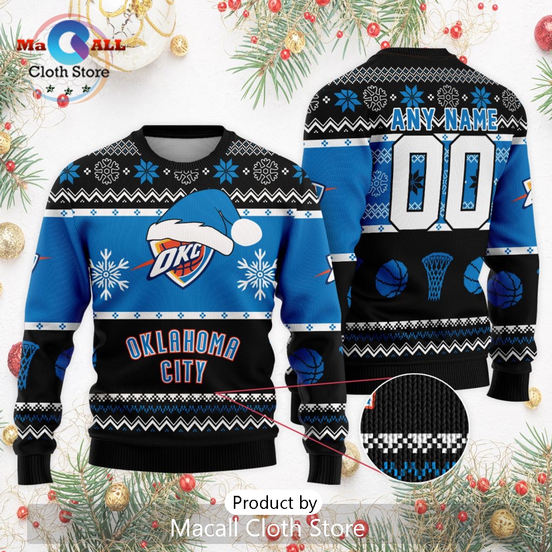 Personalized NBA Oklahoma City Thunder 2024 Christmas Ugly Sweater