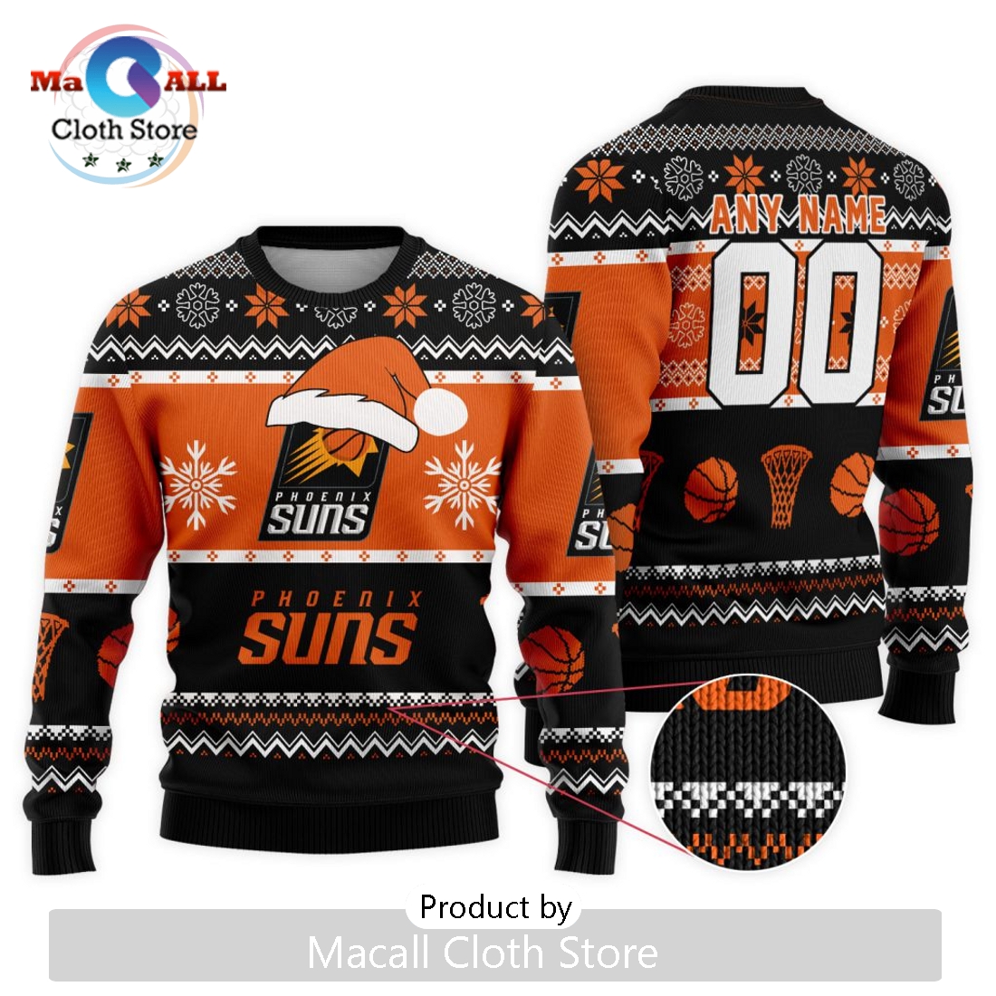 Personalized NBA Phoenix Suns 2024 Christmas Ugly Sweater