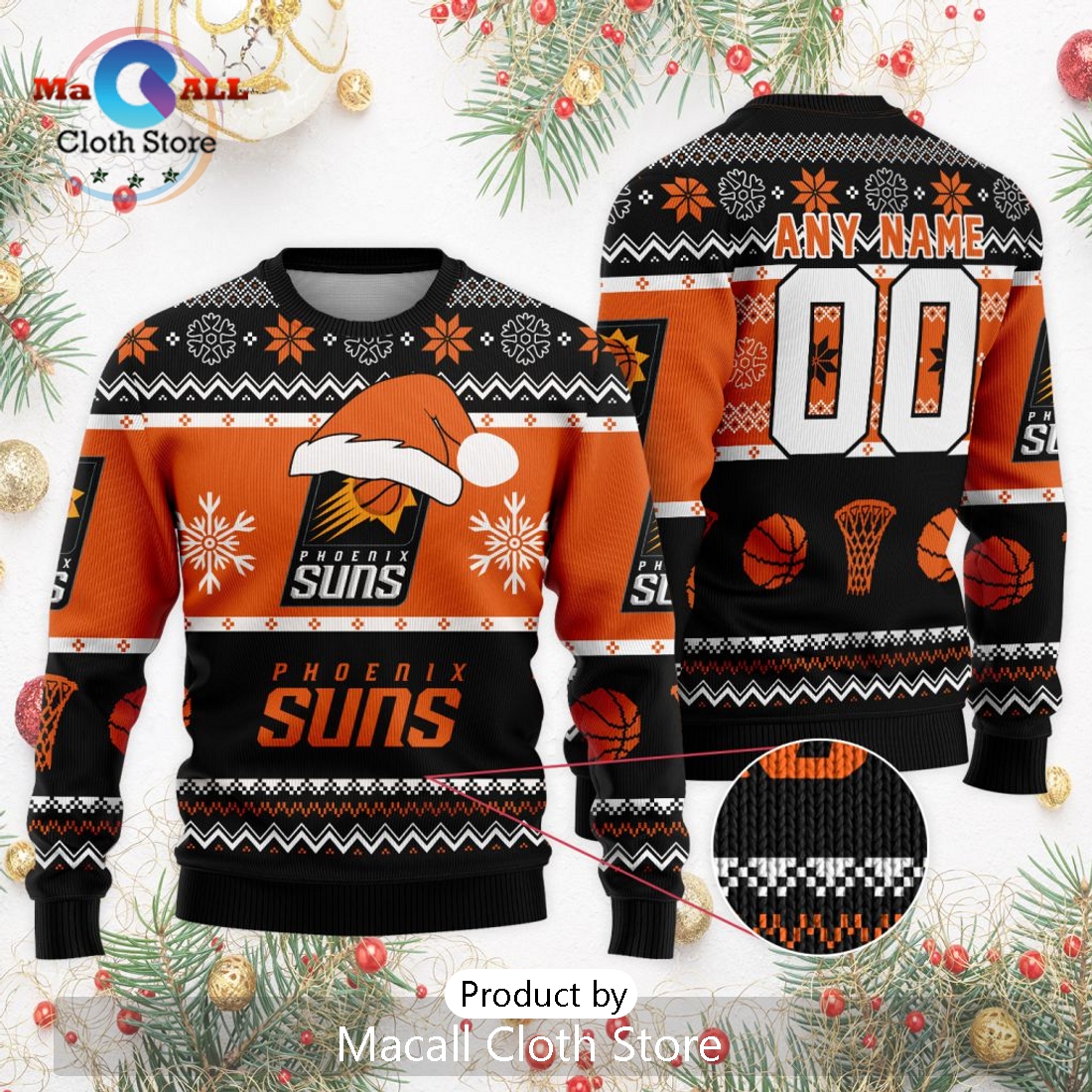 Personalized NBA Phoenix Suns 2024 Christmas Ugly Sweater