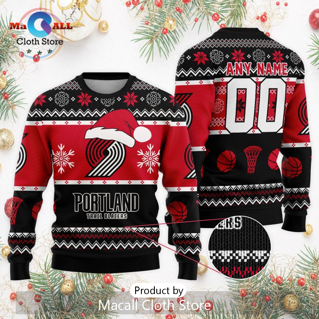 Personalized NBA Portland Trail Blazers 2024 Christmas Ugly Sweater