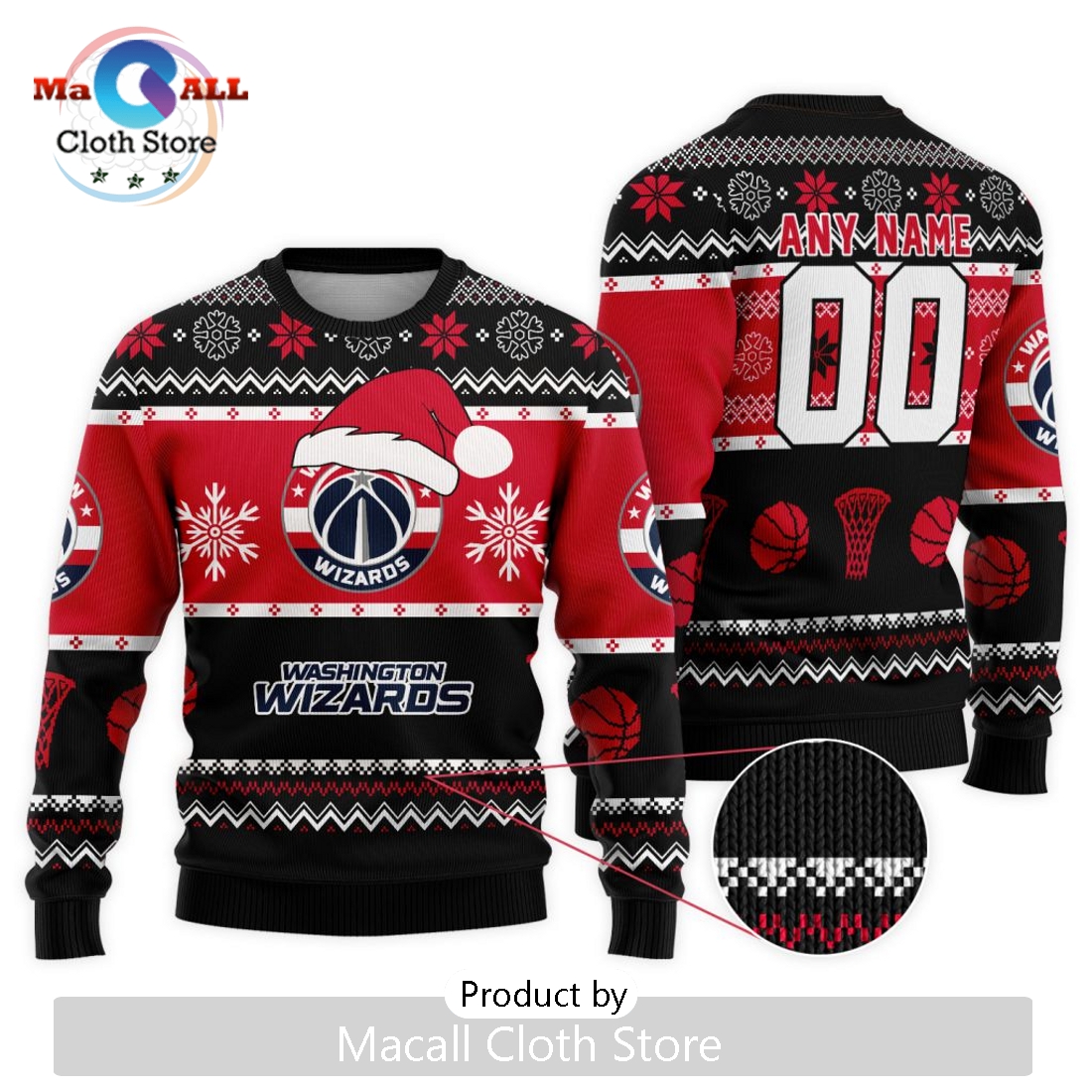 Personalized NBA Washington Wizards 2024 Christmas Ugly Sweater