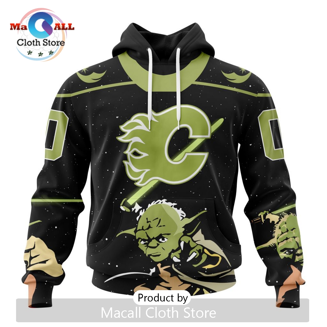 Personalized NHL Calgary Flames 2024 Star Wars Yoda Hoodie