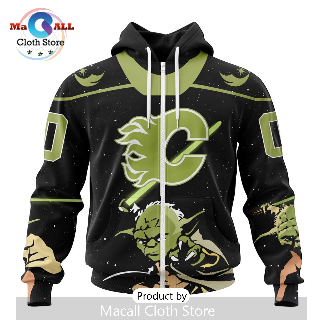 Personalized NHL Calgary Flames 2024 Star Wars Yoda Hoodie