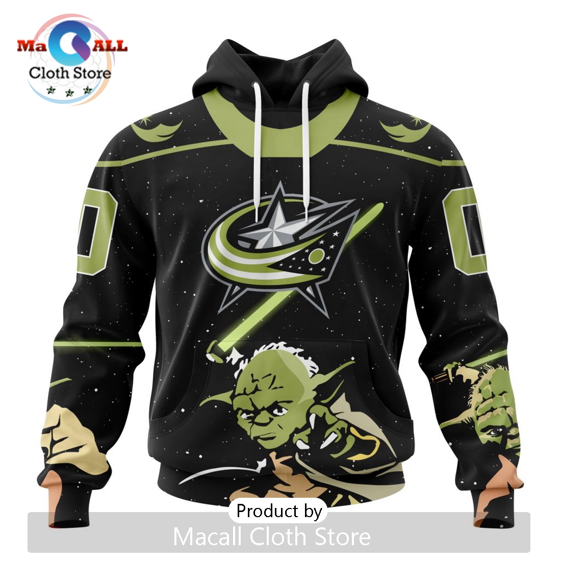 Personalized NHL Columbus Blue Jackets 2024 Star Wars Yoda Hoodie