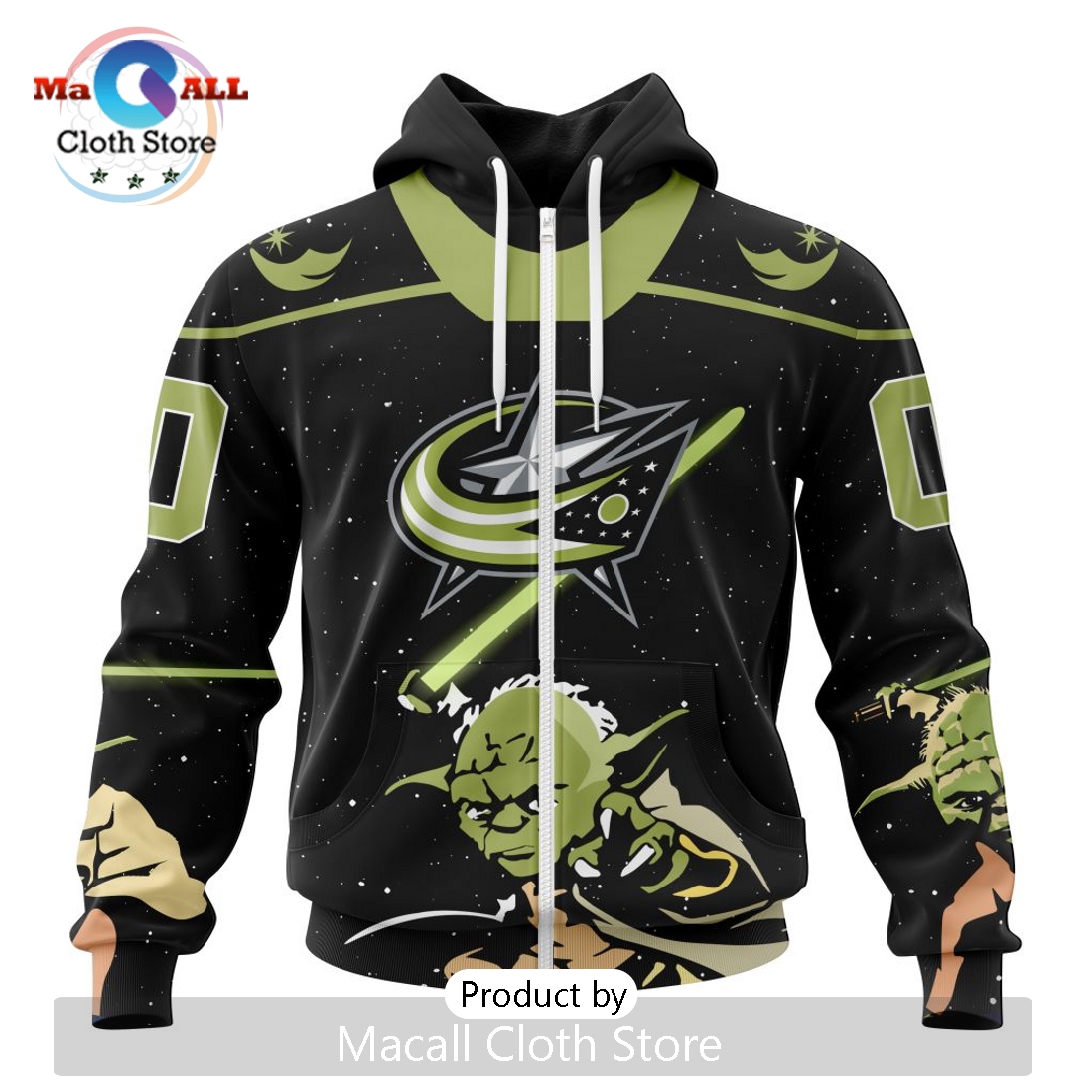 Personalized NHL Columbus Blue Jackets 2024 Star Wars Yoda Hoodie