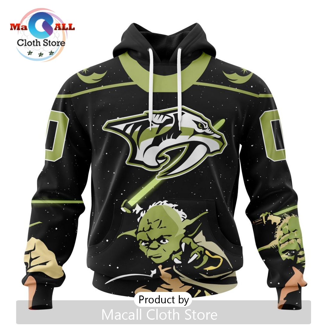 Personalized NHL Nashville Predators 2024 Star Wars Yoda Hoodie