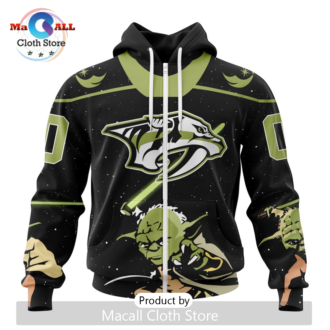 Personalized NHL Nashville Predators 2024 Star Wars Yoda Hoodie
