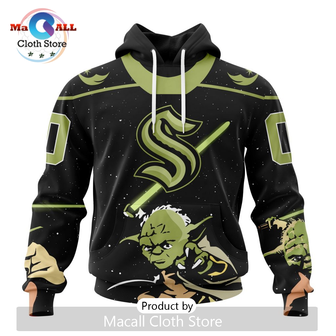 Personalized NHL Seattle Kraken 2024 Star Wars Yoda Hoodie