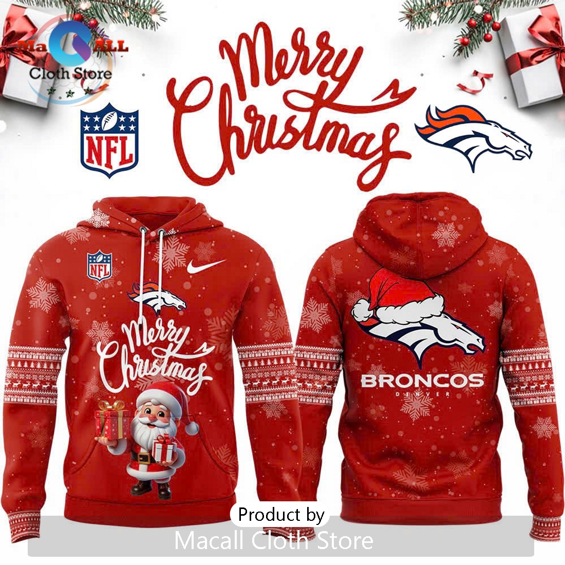 NFL Denver Broncos 2024 Merry Christmas Hoodie