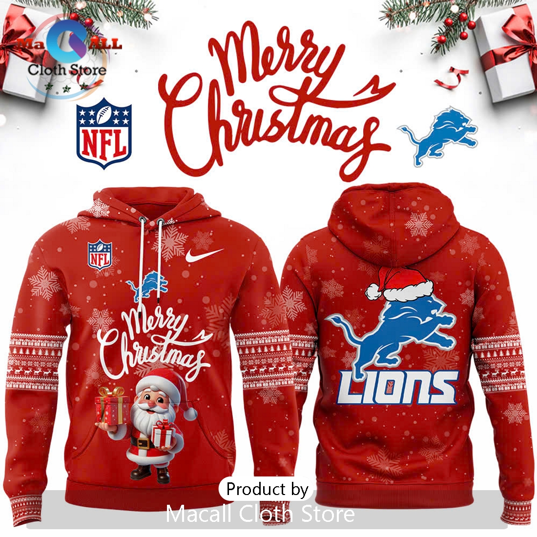 NFL Detroit Lions 2024 Merry Christmas Hoodie