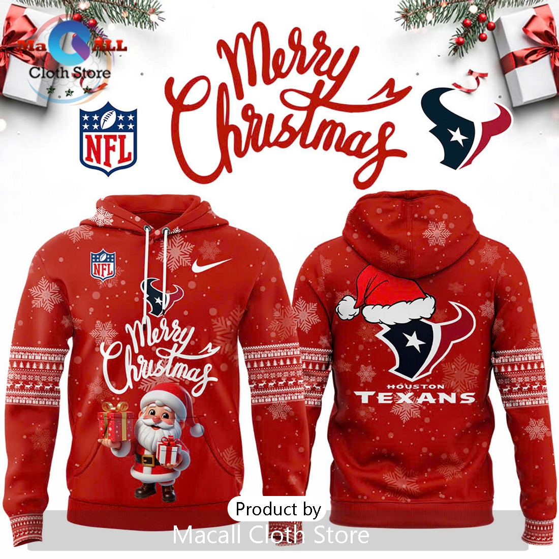 NFL Houston Texans 2024 Merry Christmas Hoodie