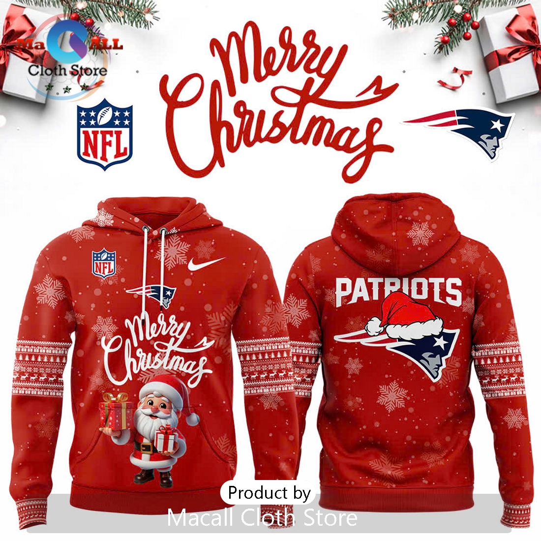 NFL New England Patriots 2024 Merry Christmas Hoodie