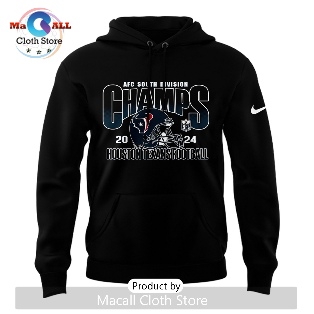AFC South Division Champions Houston Texans Black Hoodie 3D