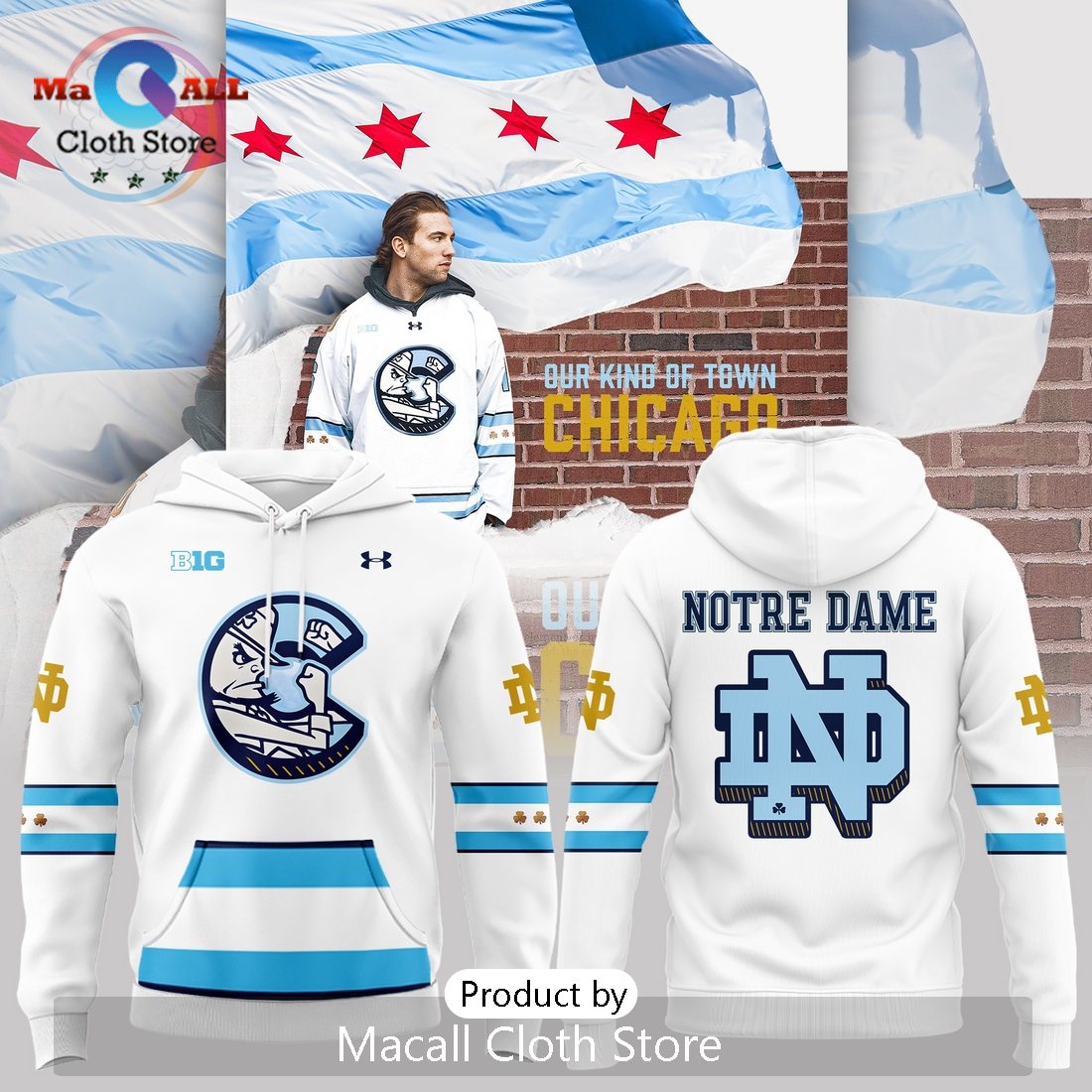 Chicago Cubs x Notre Dame Hockey Hoodie 3D