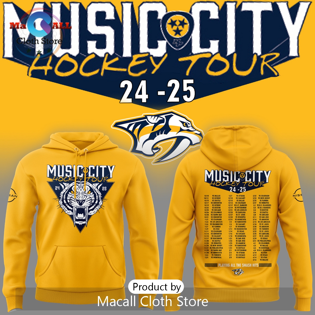Nashville Predators Music City Hockey Tour 24 25 Hoodie 3D Nashville Predators Music City Hockey Tour 24 25 Hoodie 3D
