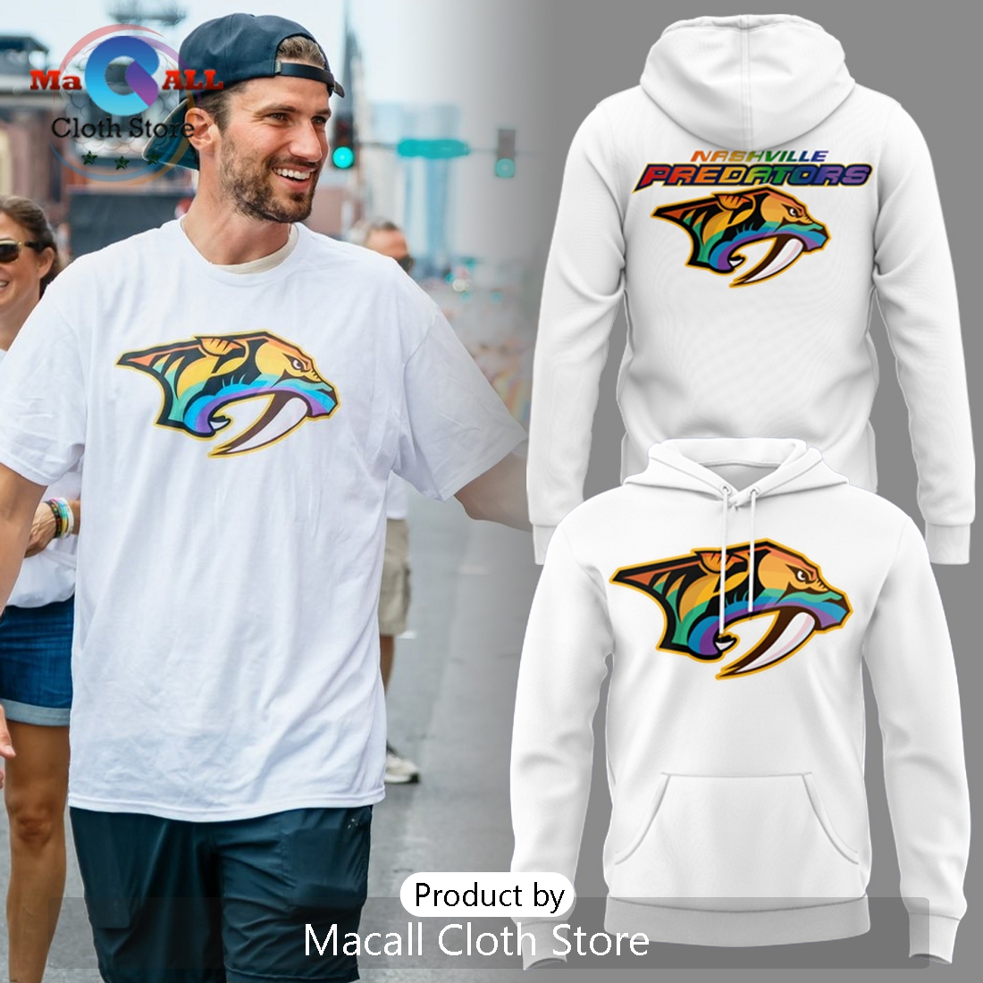 Nashville Predators Pride Parade White Hoodie 3D Nashville Predators Pride Parade White Hoodie 3D