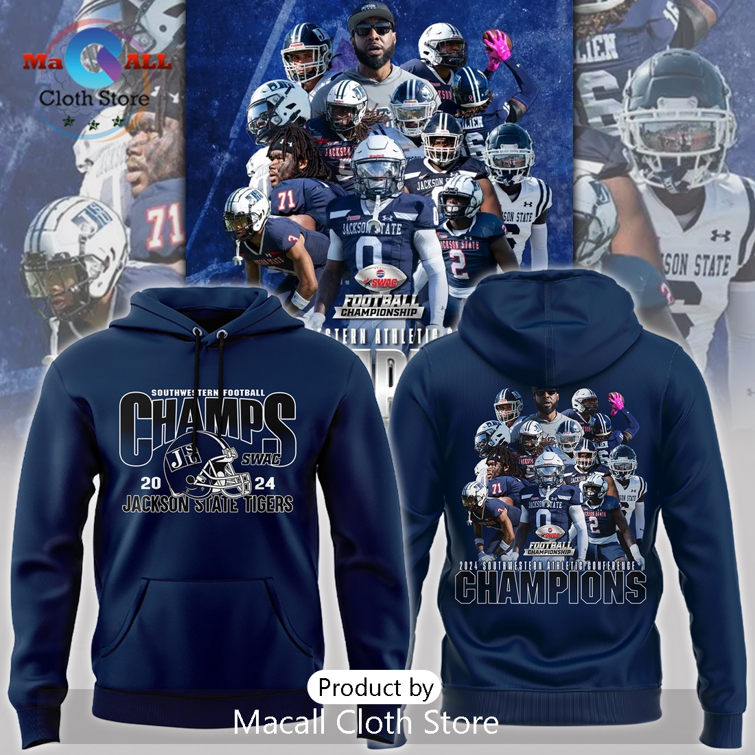 New Jackson State Tigers Champions Navy Hoodie 3D New Jackson State Tigers Champions Navy Hoodie 3D