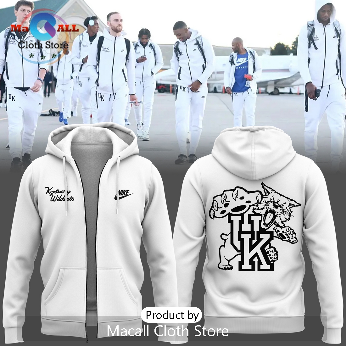 New Kentucky Wildcats All White Basketball Hoodie 3D New Kentucky Wildcats All White Basketball Hoodie 3D