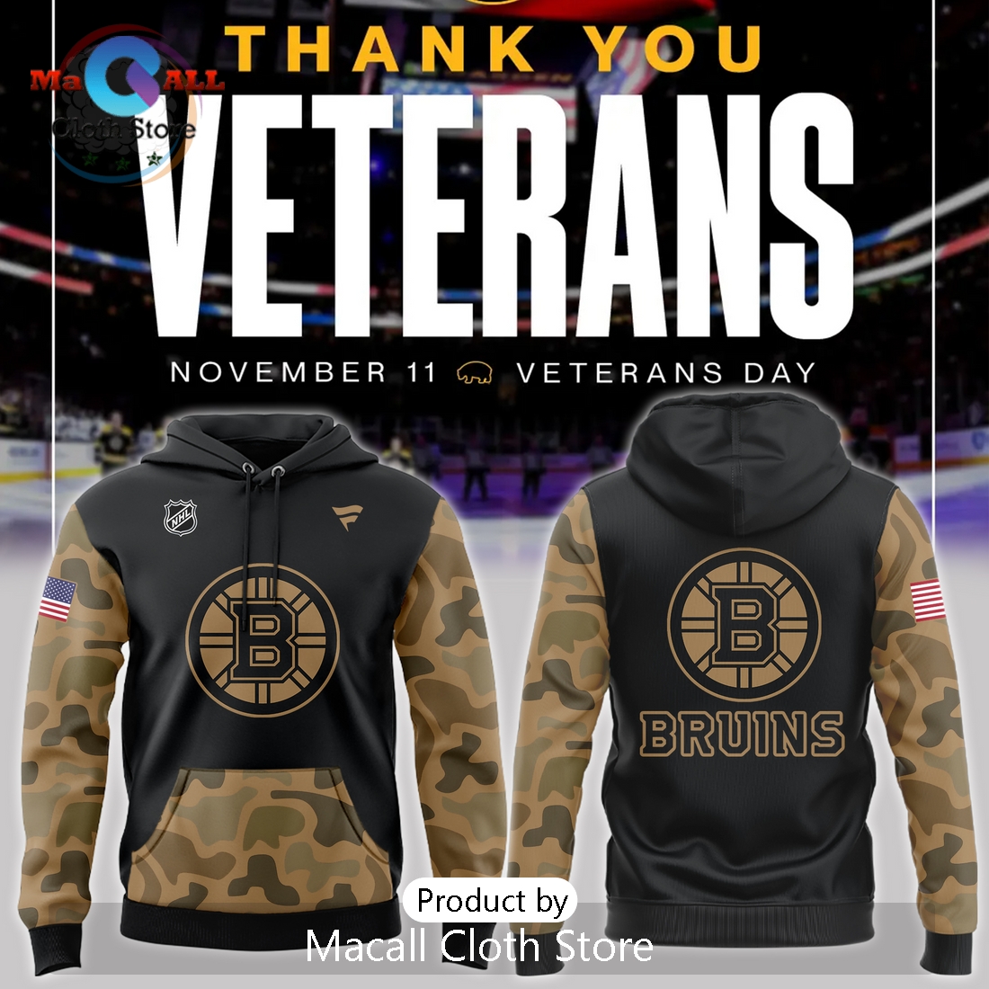 Special Edition Veterans Day Boston Bruins Hoodie 3D