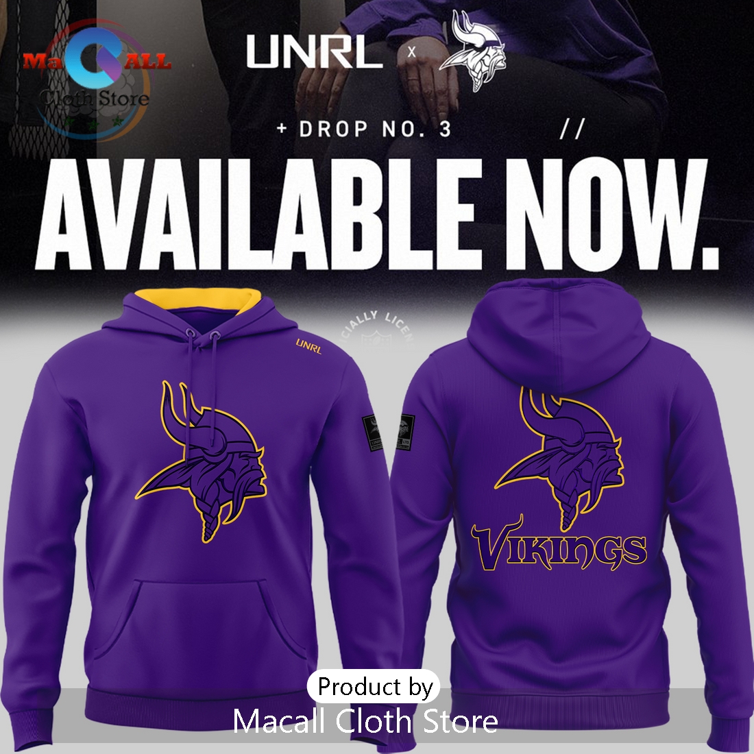 UNRL x NFL Minnesota Vikings Crossover Hoodie 3D