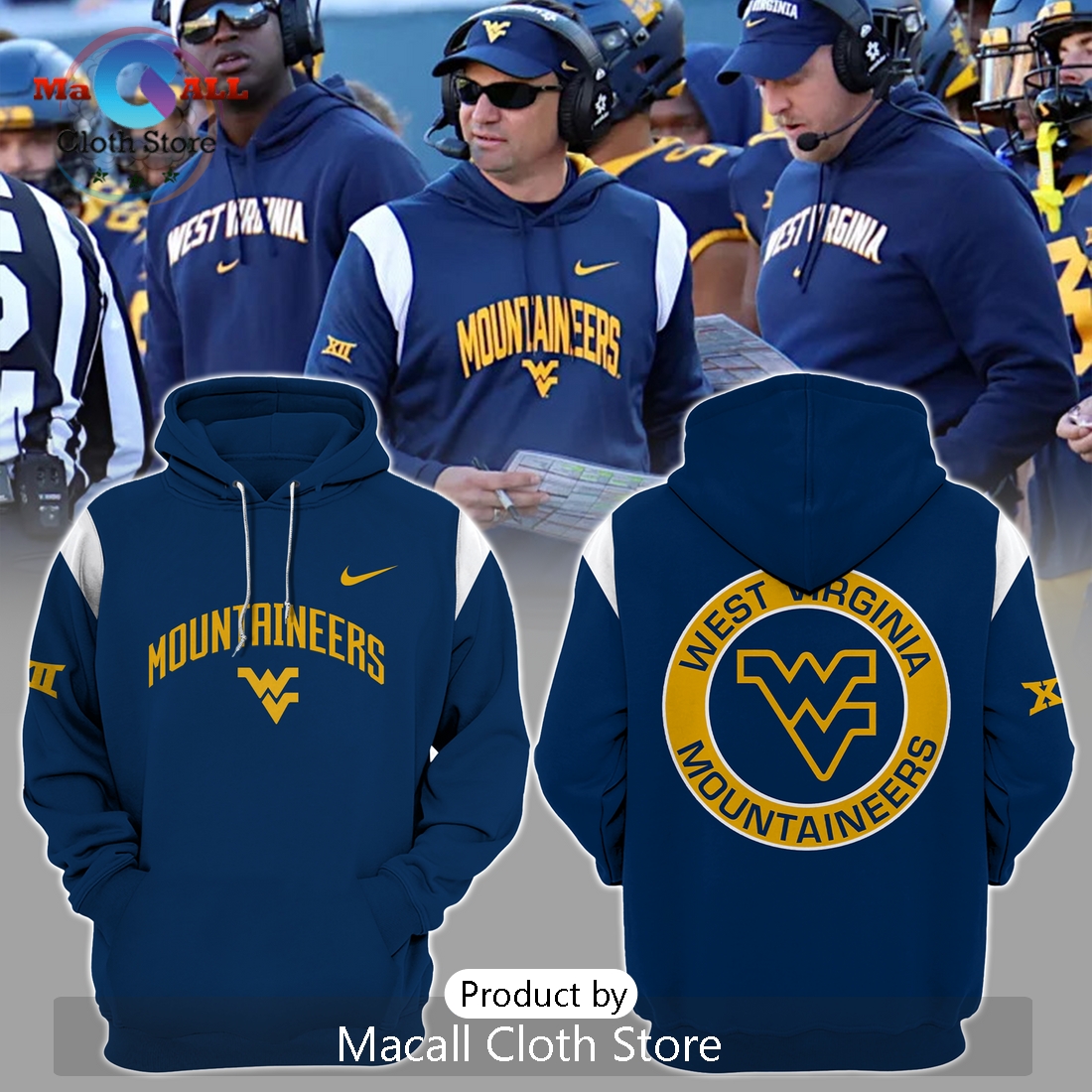 West Virginia Mountaineers Football Navy Hoodie 3D