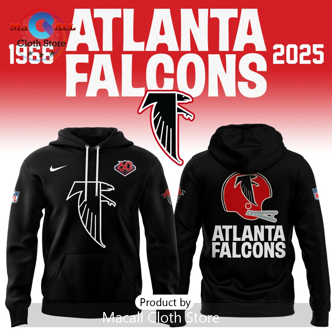 2025 Atlanta Falcons Throwback Hoodie 3D – Black