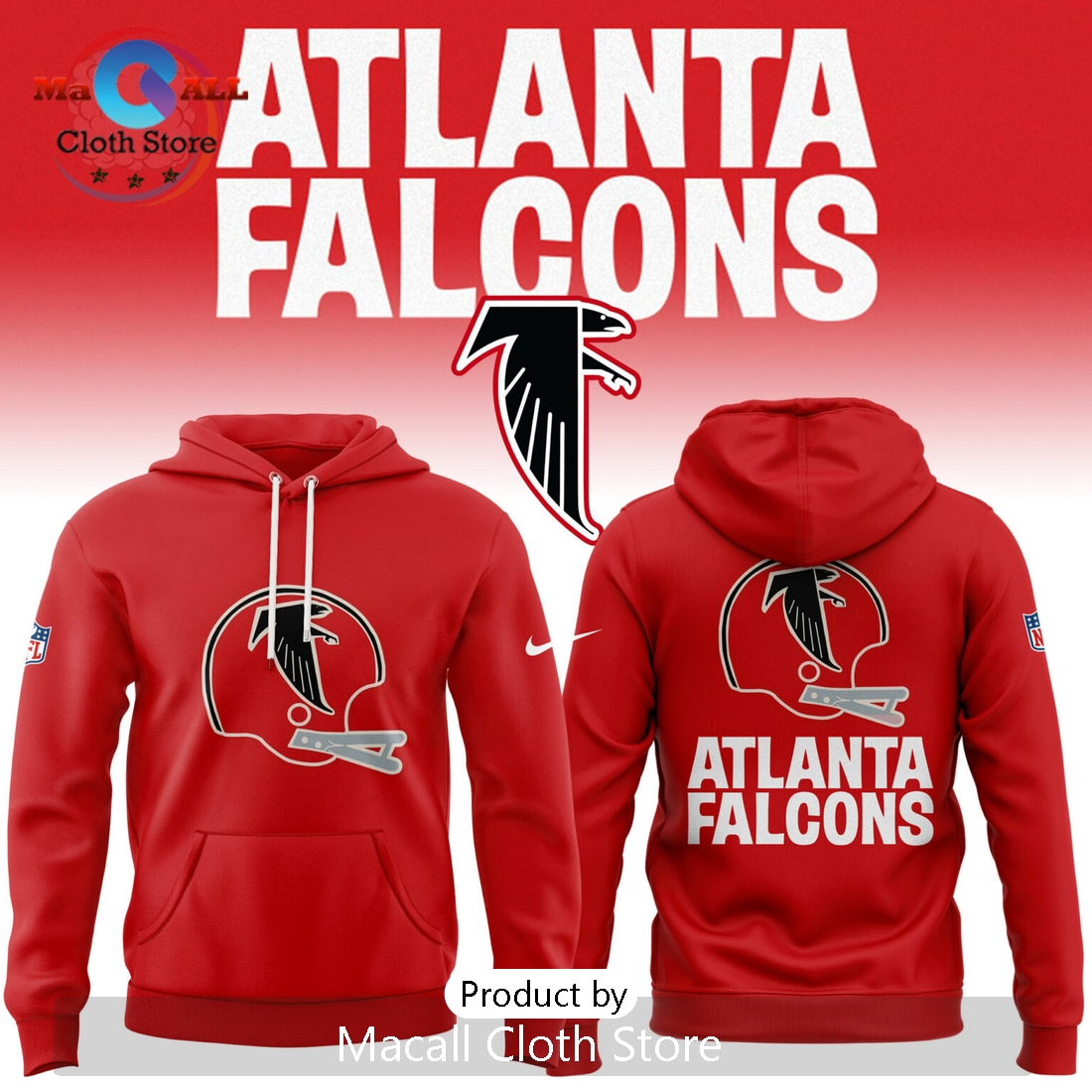 2025 Atlanta Falcons Throwback Hoodie 3D – Red