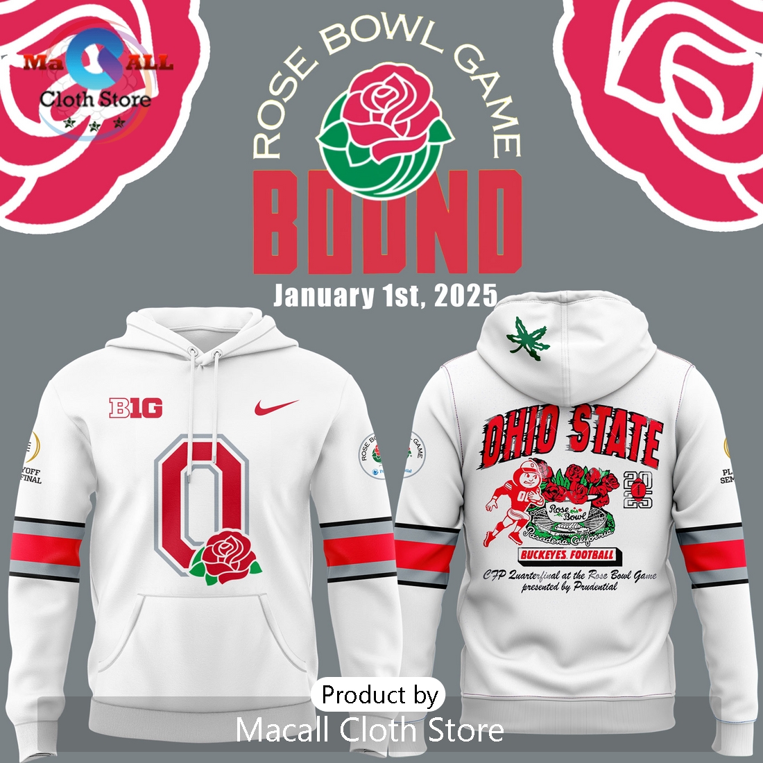 2025 Ohio State Buckeyes Rose Bowl Game Hoodie 3D