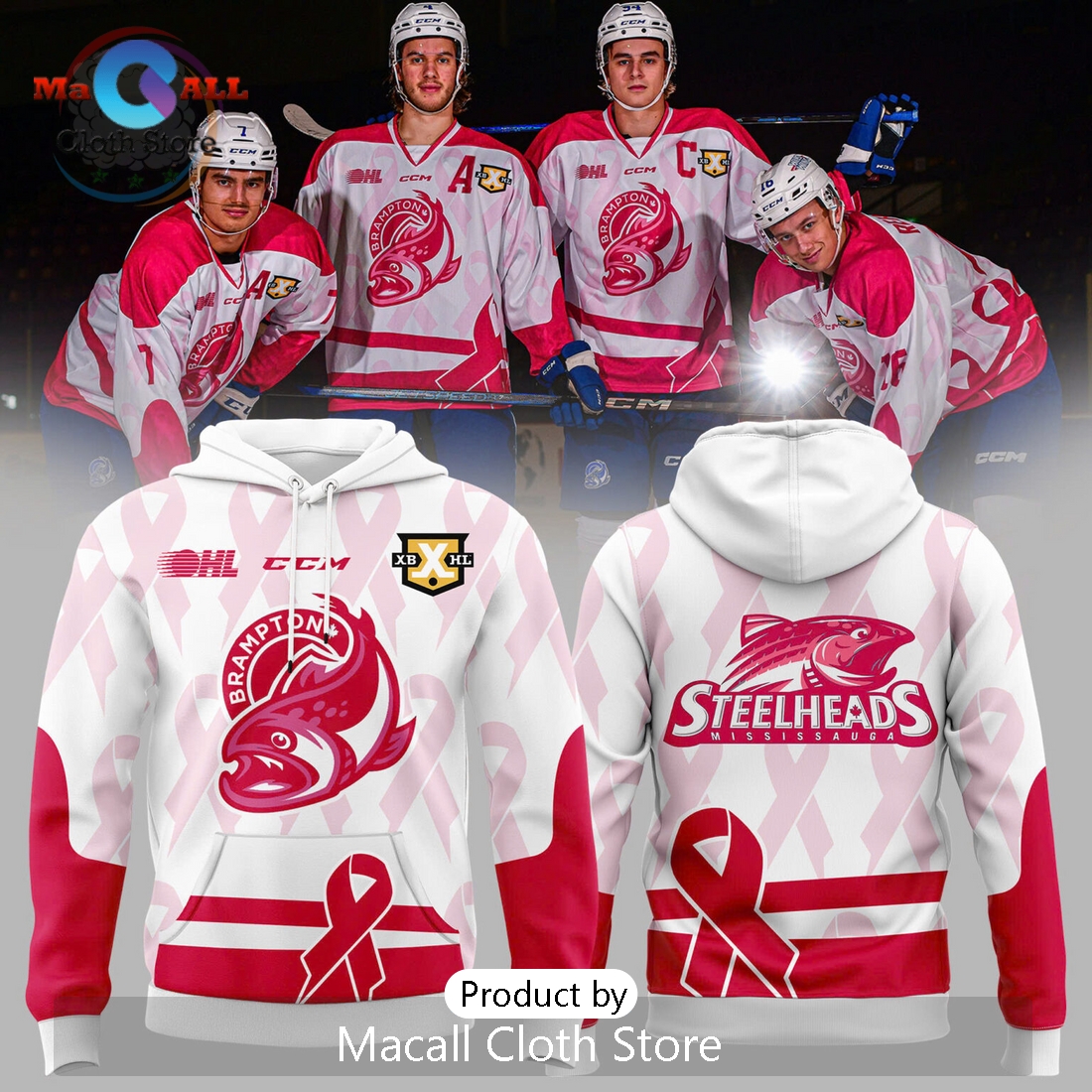 Brampton Steelheads 2024 Pink in the Rink Night Hoodie 3D