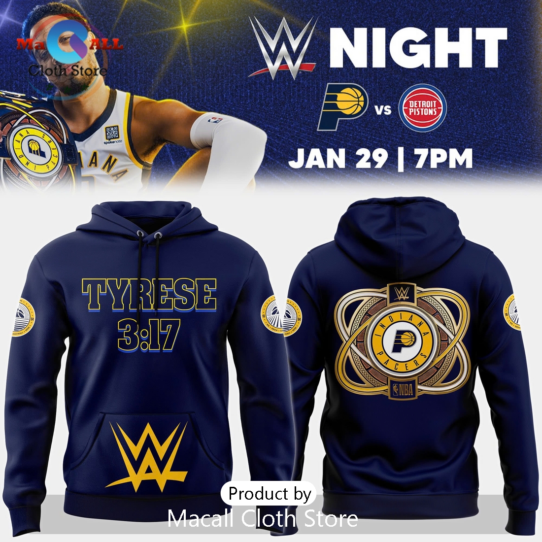 Indiana Pacers x 2025 WWE Night Limited Hoodie 3D Indiana Pacers x 2025 WWE Night Limited Hoodie 3D