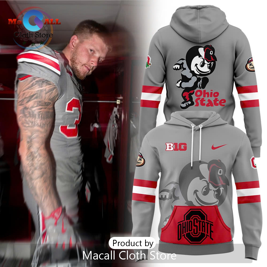 Men's Ohio State Buckeyes Nike Grey Game Hoodie 3D Men's Ohio State Buckeyes Nike Grey Game Hoodie 3D
