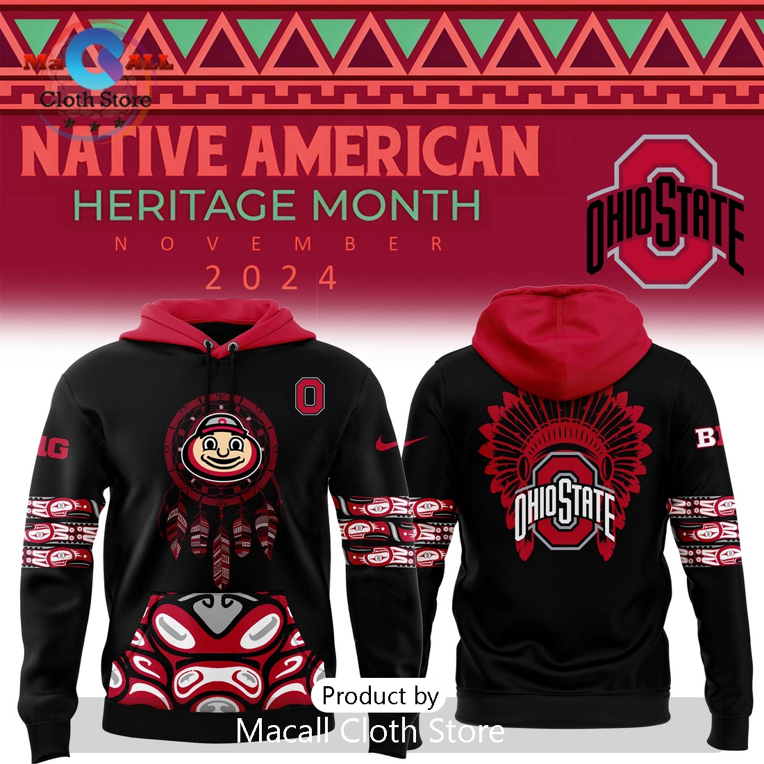 Ohio State Football Native American Heritage Month Hoodie 3D Ohio State Football Native American Heritage Month Hoodie 3D