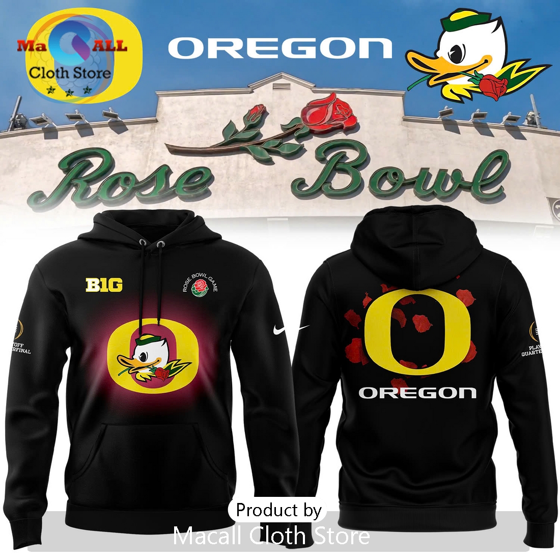 Oregon Football 2025 Rose Bowl Game Hoodie 3D Oregon Football 2025 Rose Bowl Game Hoodie 3D