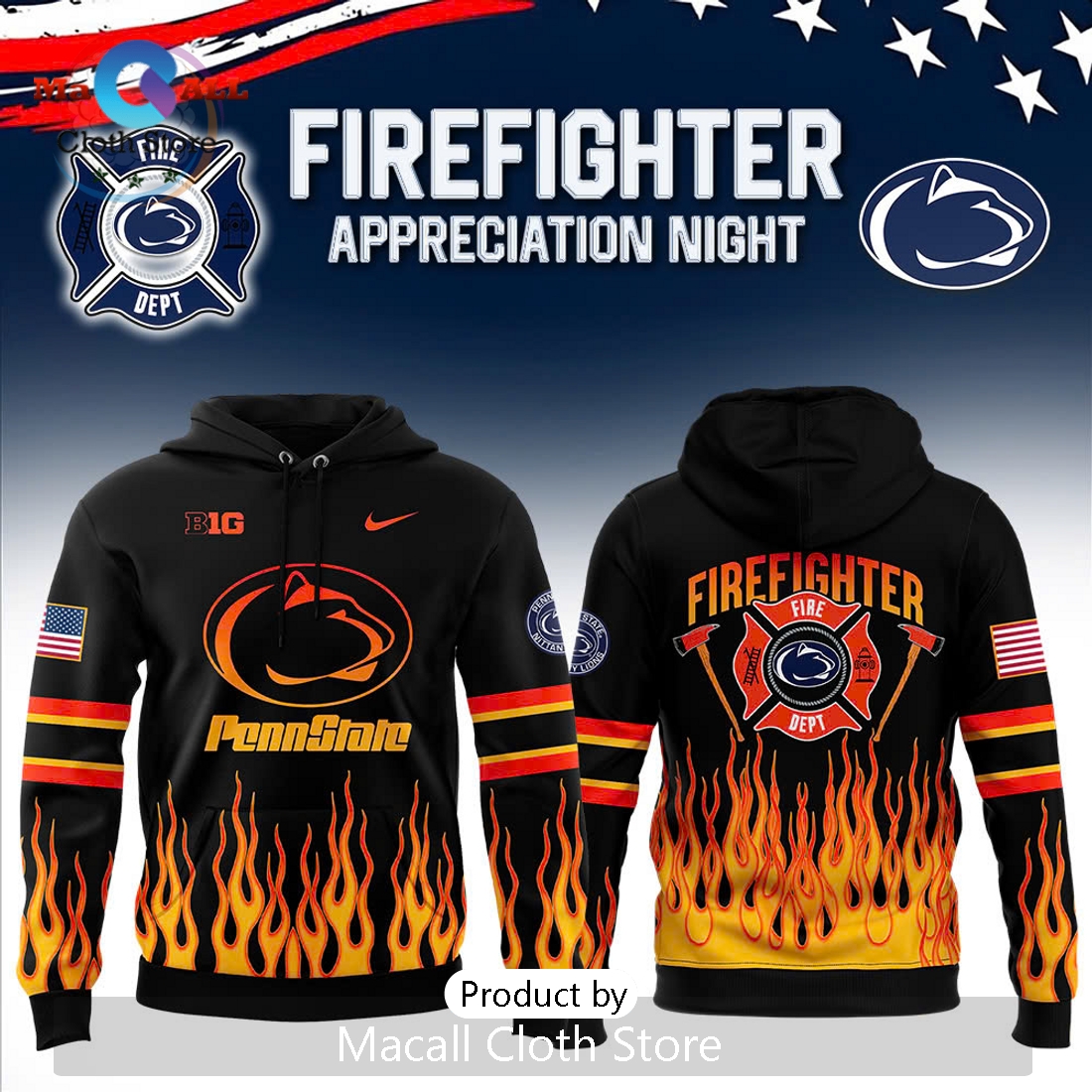 Penn State Football Firefighter Appreciation Night Black Hoodie 3D Penn State Football Firefighter Appreciation Night Black Hoodie 3D