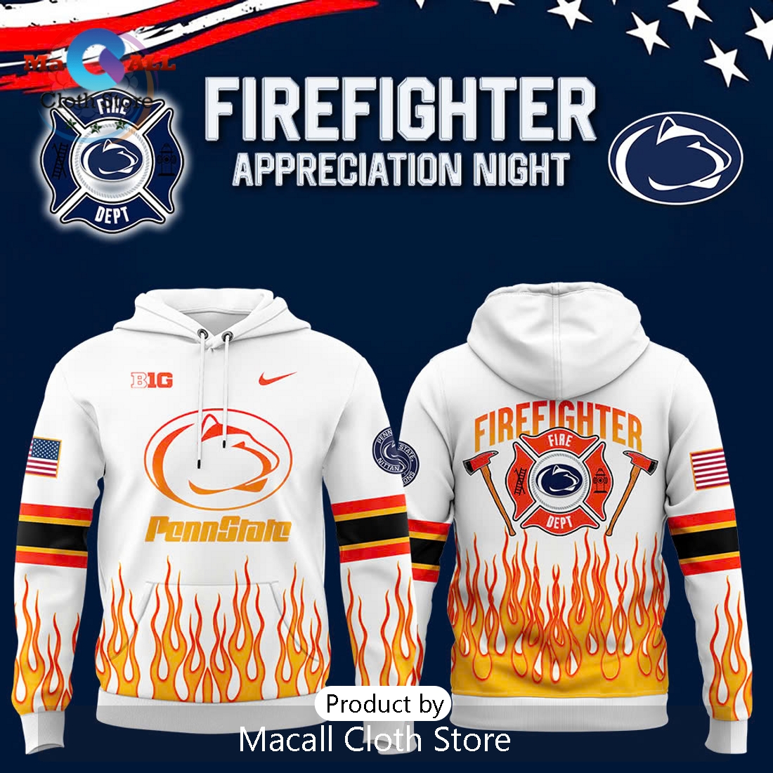 Penn State Football Firefighter Appreciation Night White Hoodie 3D Penn State Football Firefighter Appreciation Night White Hoodie 3D