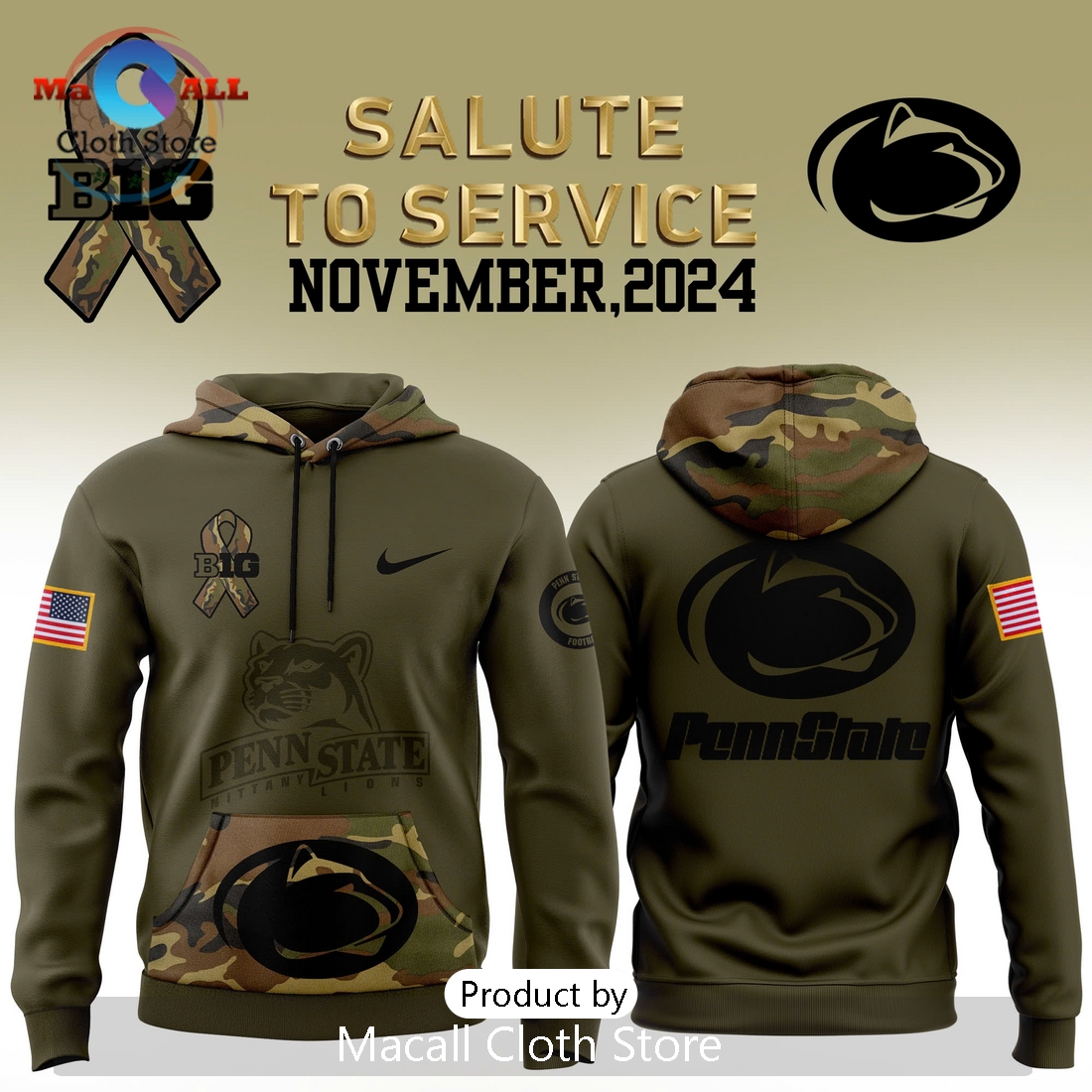 Penn State Football Nike Camo Salute to Service Hoodie 3D Penn State Football Nike Camo Salute to Service Hoodie 3D