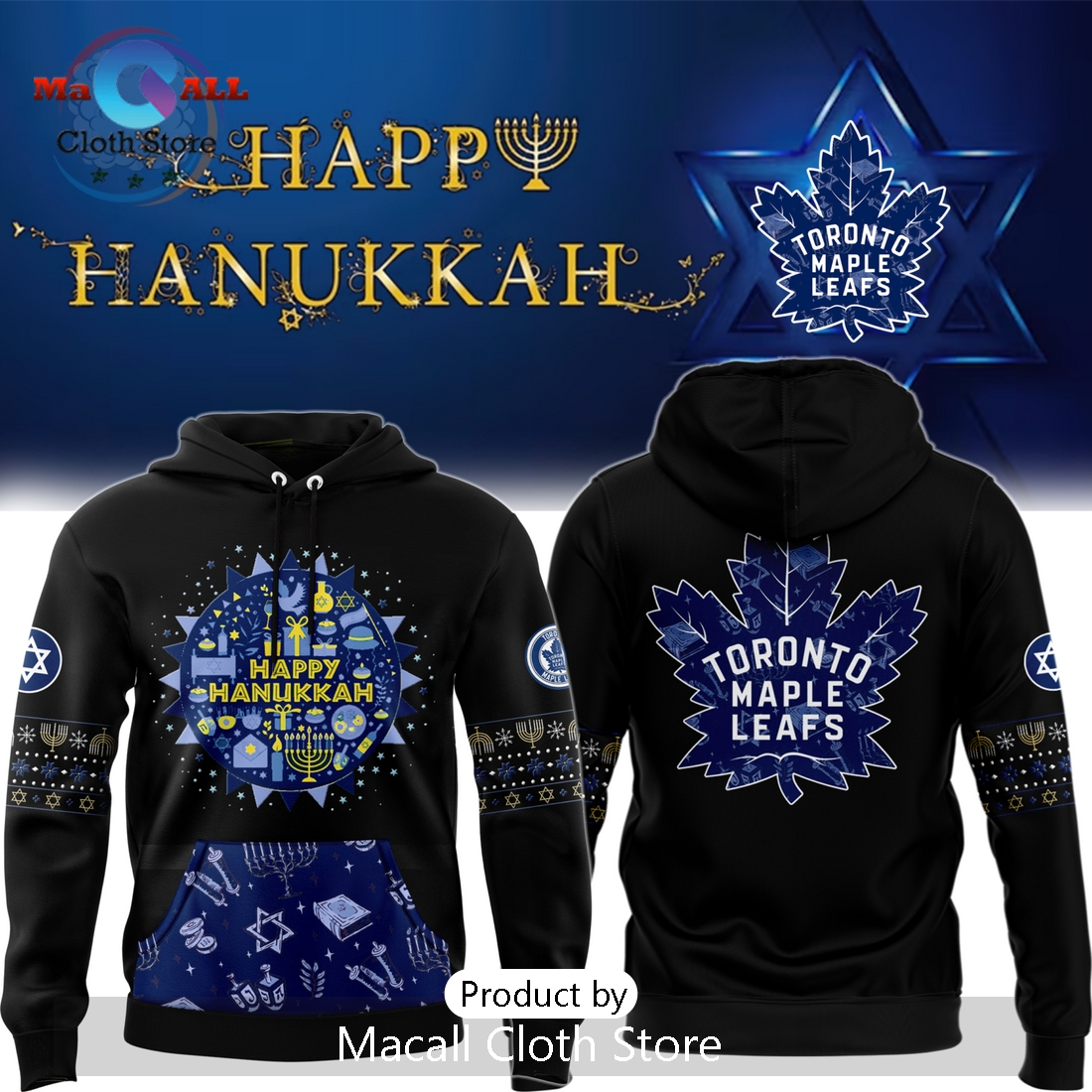Toronto Maple Leafs 2024 Hanukkah Holliday Hoodie 3D