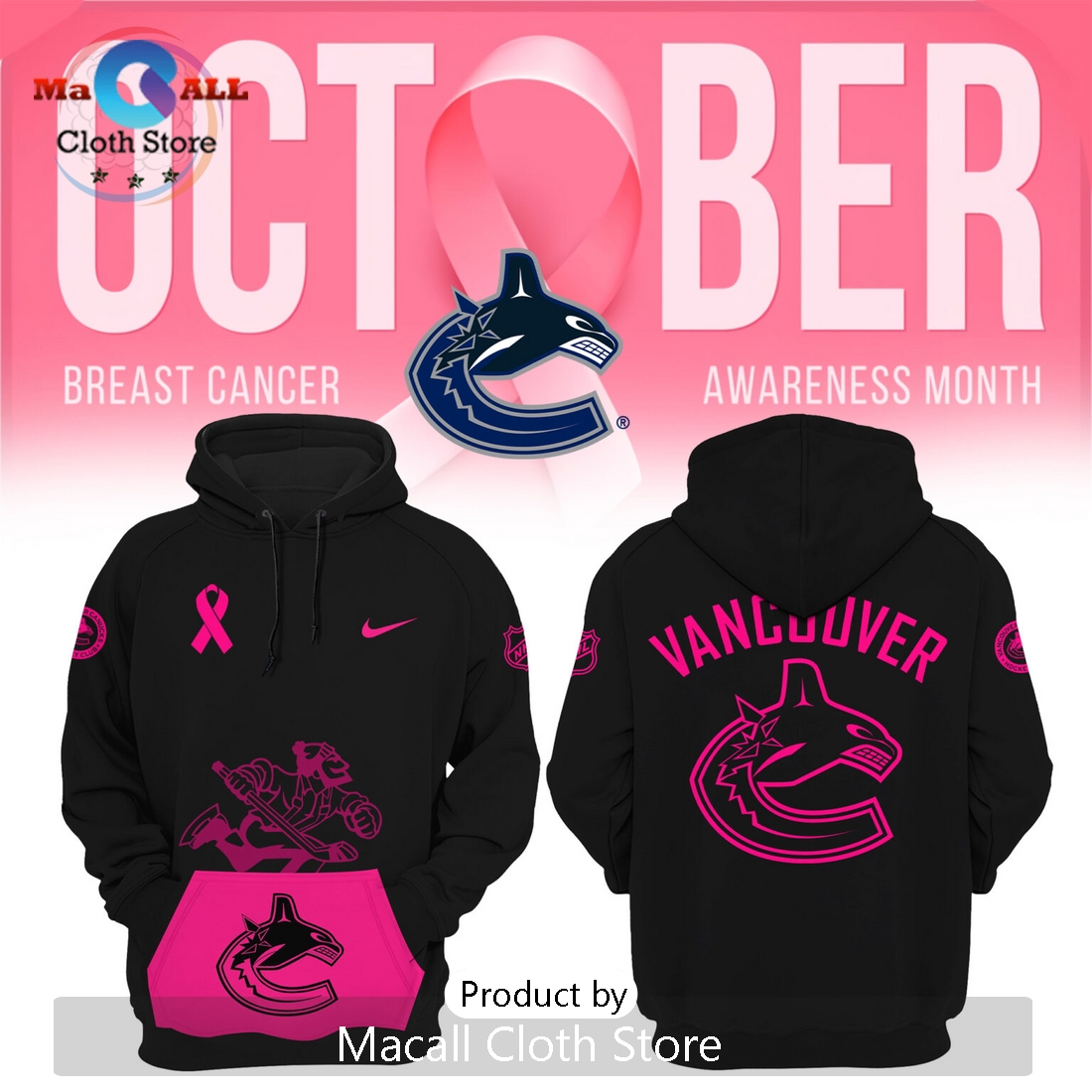 Vancouver Canucks Breast Cancer Awareness Month Hoodie 3D