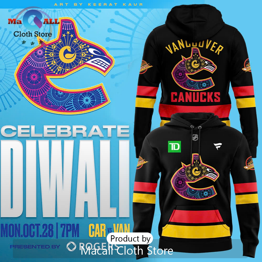 Vancouver Canucks Diwali Night Hoodie 3D