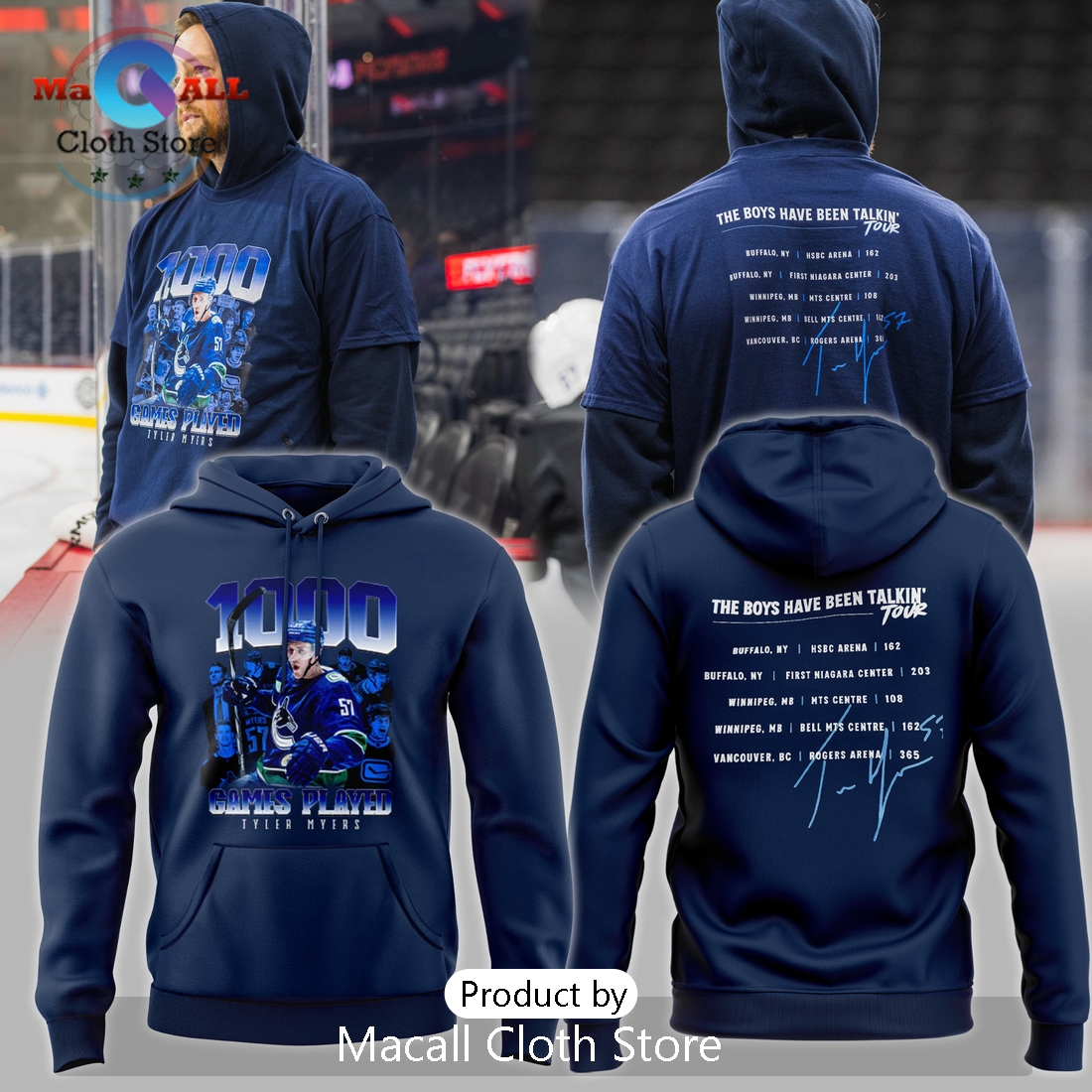 Vancouver Canucks Myers 1000th Navy Hoodie 3D