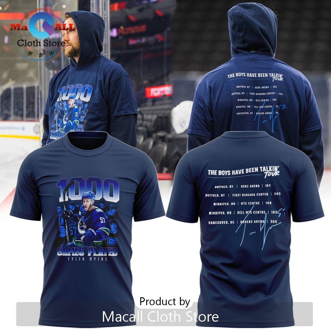 Vancouver Canucks Myers 1000th Navy Hoodie 3D